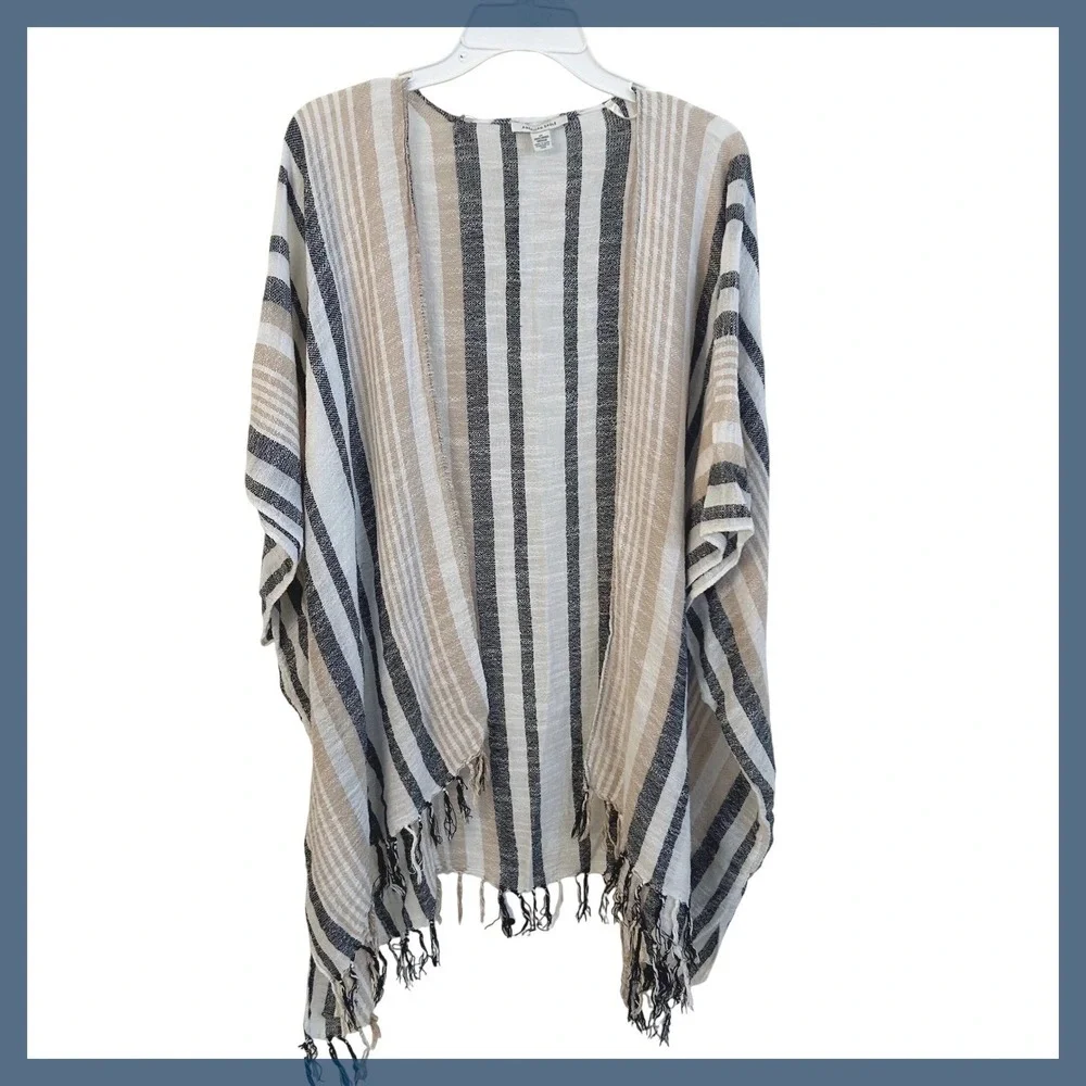 American Eagle Outfitters Striped Fringed Kimono Cardigan Shawl OS